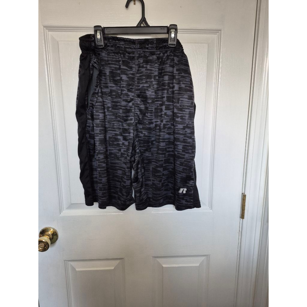 Men's Russell L Black Grey Patterned Athletic Shorts
